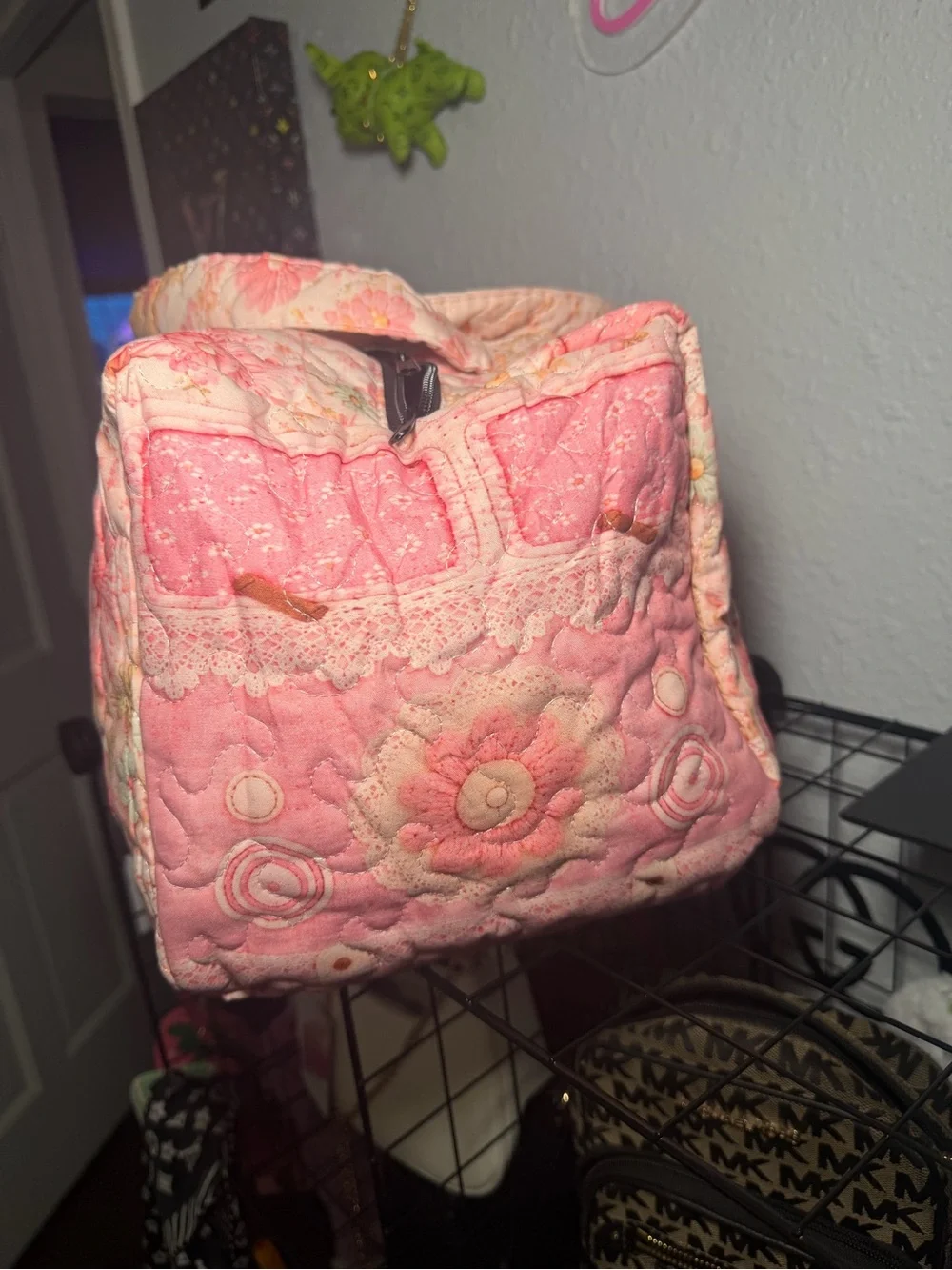 Quilted Pink Floral Travel Tote Bag - Soft Pastel Design